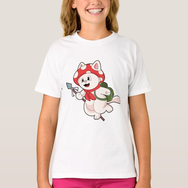 Camiseta Gato como recolector de hongos con hongo (Anverso)