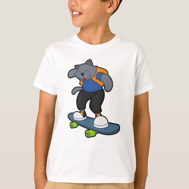 Camiseta Gato como Skateboarder con Skateboard (Anverso)