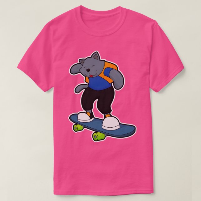 Camiseta Gato como Skateboarder con Skateboard (Diseño del anverso)