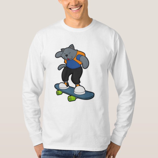 Camiseta Gato como Skateboarder con Skateboard (Anverso)