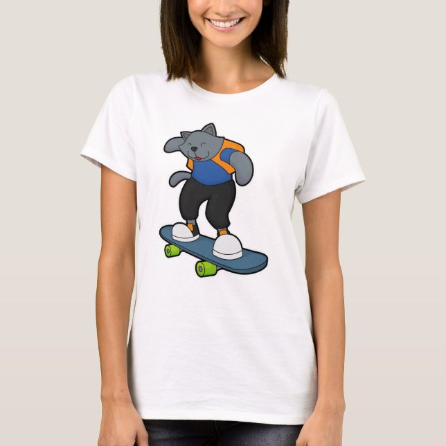Camiseta Gato como Skateboarder con Skateboard (Anverso)
