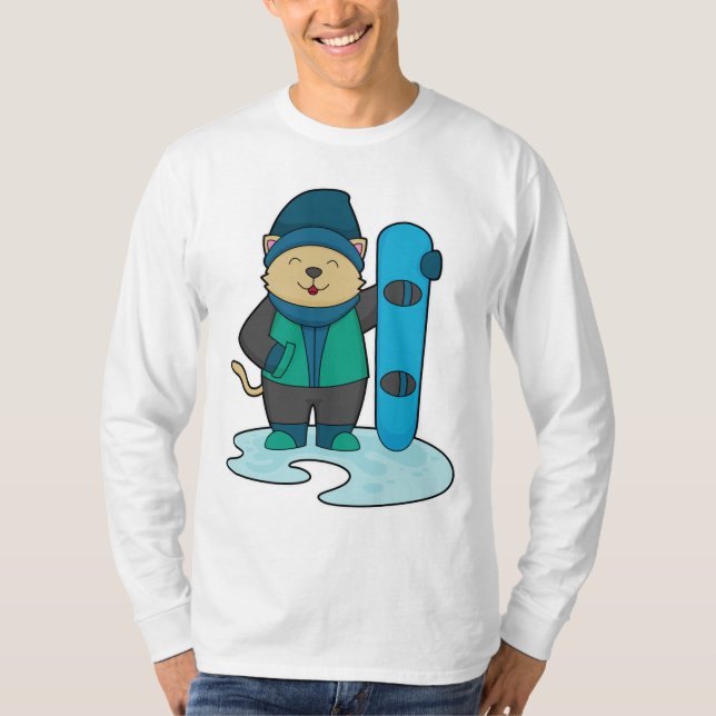Camiseta Gato como snowboarder con Snowboard (Anverso)