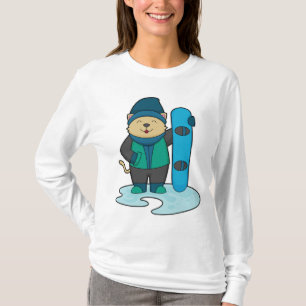 Camiseta Gato como snowboarder con Snowboard
