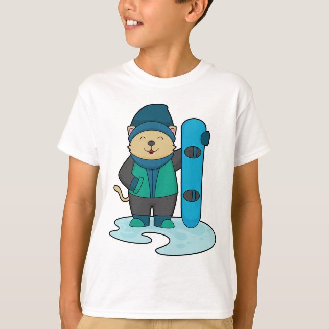 Camiseta Gato como snowboarder con Snowboard (Anverso)