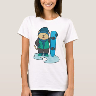 Camiseta Gato como snowboarder con Snowboard