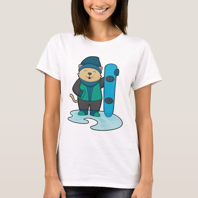 Camiseta Gato como snowboarder con Snowboard (Anverso)