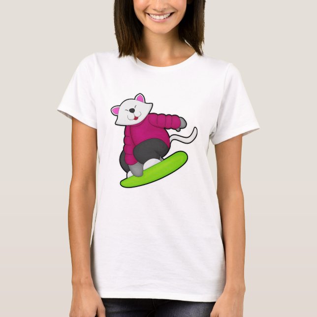 Camiseta Gato como snowboarder con Snowboard (Anverso)