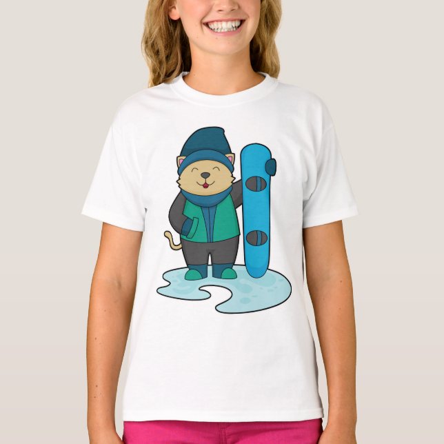 Camiseta Gato como snowboarder con Snowboard (Anverso)