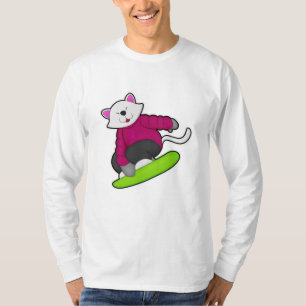 Camiseta Gato como snowboarder con Snowboard