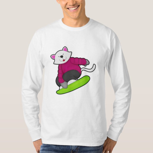Camiseta Gato como snowboarder con Snowboard (Anverso)