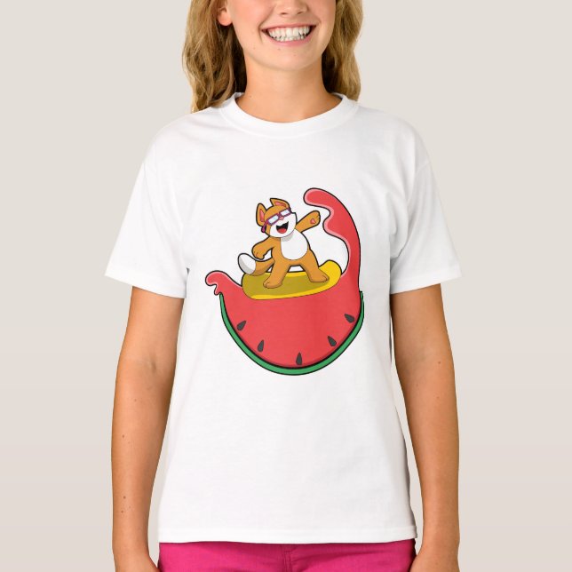 Camiseta Gato como surfista con sandía (Anverso)
