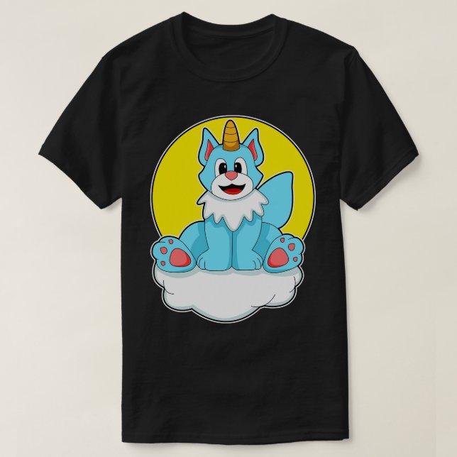 Camiseta Gato como unicornio sobre el sol de las nubes (Diseño del anverso)