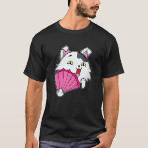 Camiseta Gato Con Abanico Rosa