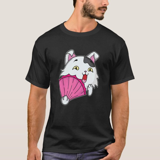 Camiseta Gato Con Abanico Rosa (Anverso)
