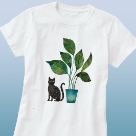 Camiseta Gato con acuarela de planta pulida