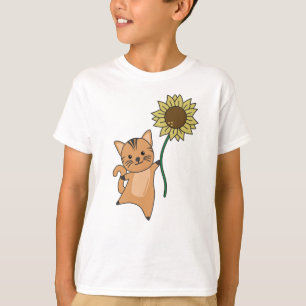 Camiseta Gato Con Animales De La Cuta De Girasol Para Niños