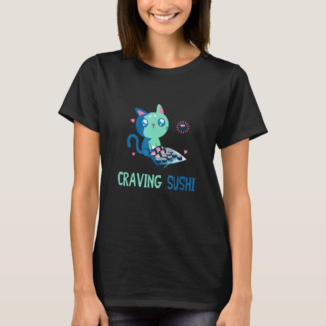 Camiseta Gato con antojo de comida asiática japonesa Sushi  (Anverso)