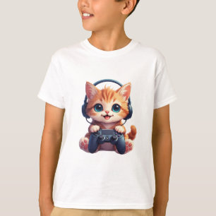 Camiseta Gato con auriculares y controlador