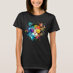 Camiseta Gato con auriculares y gafas de sol frescas para g