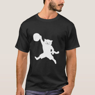 Camiseta Gato con baloncesto saltando a la silueta del dunk