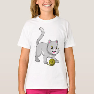 Camiseta Gato con bola de hilo de lana