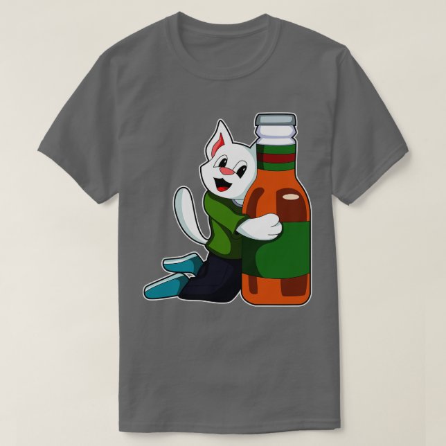 Camiseta Gato con botella de cerveza (Diseño del anverso)