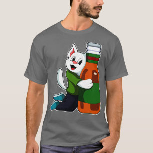 Camiseta Gato con botella de cerveza