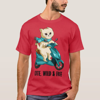 Camiseta Gato con bufanda y motocicleta