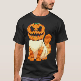Camiseta Gato con Cabeza de Calabaza Espantosa Animal Hallo