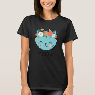 Camiseta Gato Con Cabeza De Flor Corona Flor Contorno De Ga
