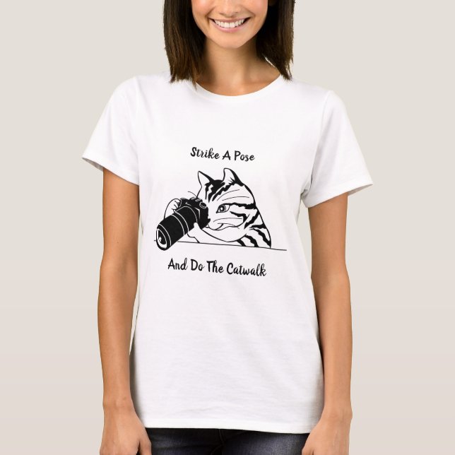 Camiseta Gato Con Cámara En Blanco Y Negro (Anverso)