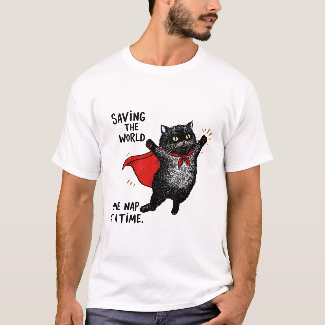 Camiseta Gato con capa de superhéroe (Anverso)
