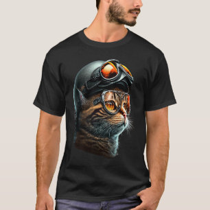 Camiseta Gato con casco de motociclista Gatos 2