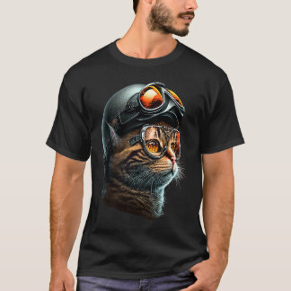 Camiseta Gato con casco de motociclista Gatos 2