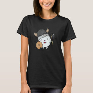 Camiseta Gato con casco de vikingo hacha y escudo