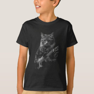 Camiseta Gato con chaqueta de cuero tocando guitarra eléctr