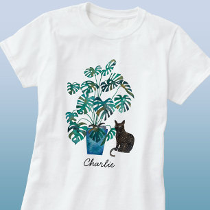 Camiseta Gato con color de agua de planta monstera personal