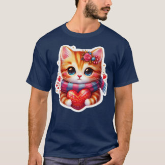 Camiseta gato con corazón lindos animales día de San Valent