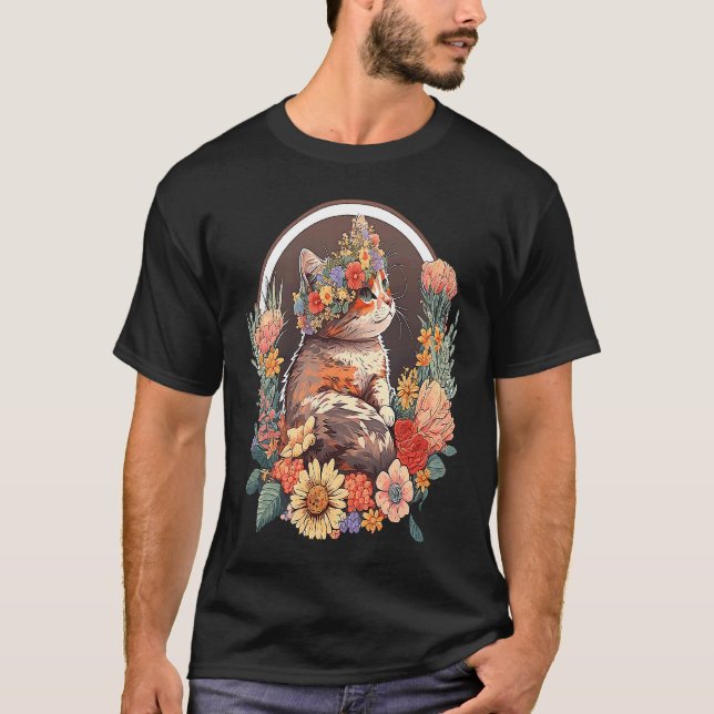 Camiseta Gato con corona de flores  5 (Anverso)
