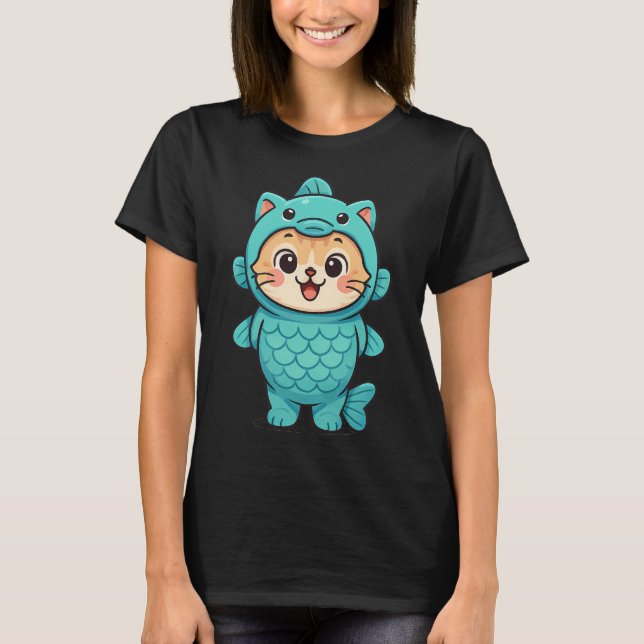 Camiseta Gato con disfraz de pez lindo (Anverso)