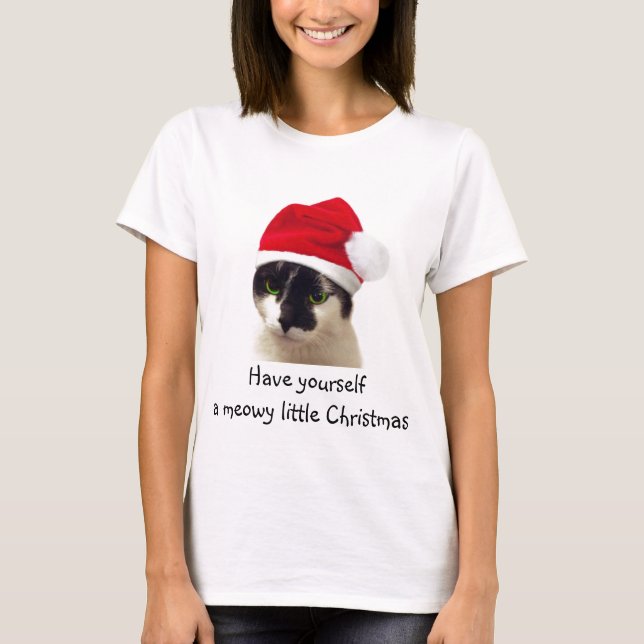 Camiseta Gato con el Gorra de Santa (Anverso)