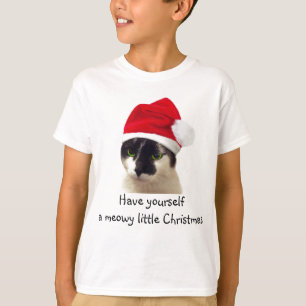 Camiseta Gato con el Gorra de Santa