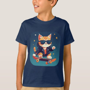 Camiseta Gato con estilo en monopatín