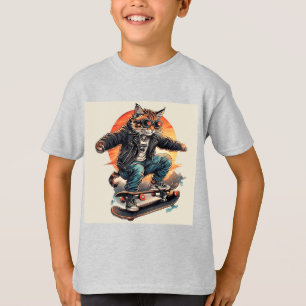 Camiseta Gato con estilo en monopatín