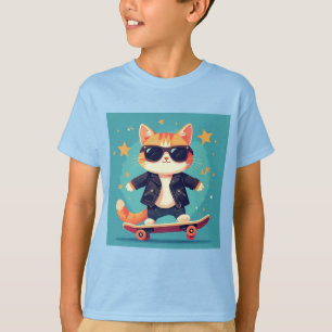 Camiseta Gato con estilo en monopatín