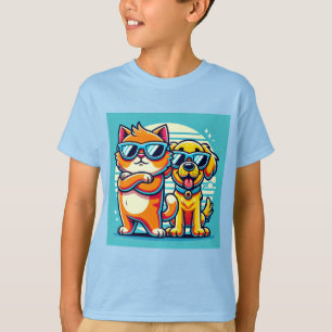 Camiseta Gato con estilo y perro alegre