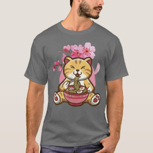 Camiseta Gato Con Fideos De Ramen Y Cerezo De Sakura 2