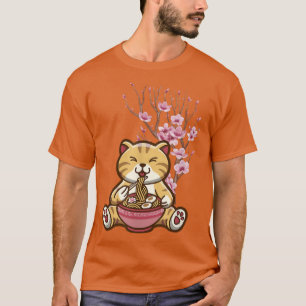 Camiseta Gato con fideos de Ramen y flores de cerezo de Sak