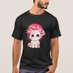 Camiseta Gato Con Flor De Cerezo Para Hombres Mujeres Niños