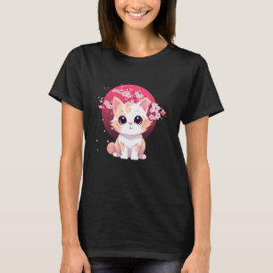 Camiseta Gato Con Flor De Cerezo Para Hombres Mujeres Niños